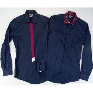 Lot 2 KENZO Paris Navy Blue Slim Fit Shirt Mens Size 14 1/4 37‎ Button Down